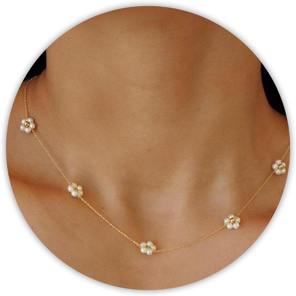 Daisy Pearl Choker Necklace for Women – Elegant Floral Jewelry Gift