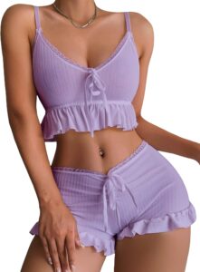 SweatyRocks Women's Ruffle Lingerie Set - Sexy Pajama Two Piece