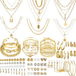 NEWITIN 69 Pieces Gold Jewelry Set for Women Fashion Costume… NEWITIN 69 Pieces Gold Jewelry Set for Women Fashion Costume…