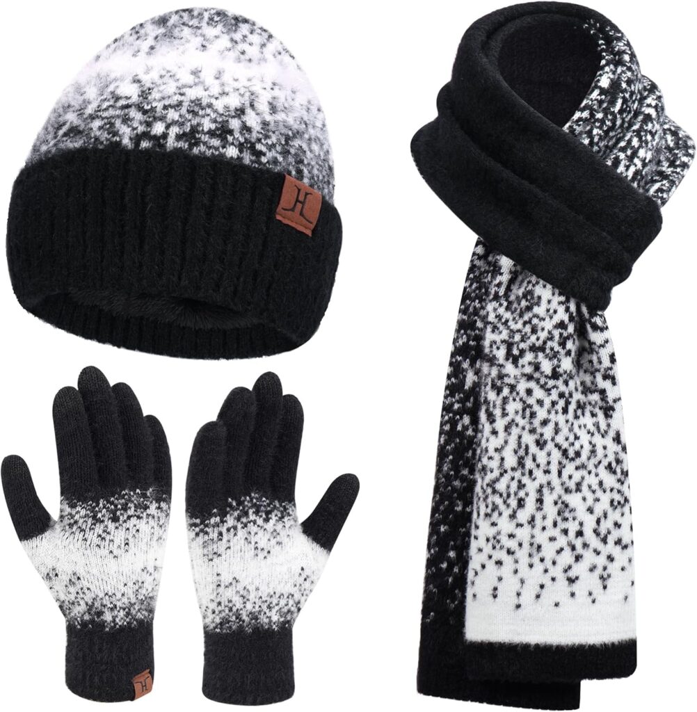Women’s Winter Knit Beanie & Touchscreen Gloves Set – Warm 2-in-1