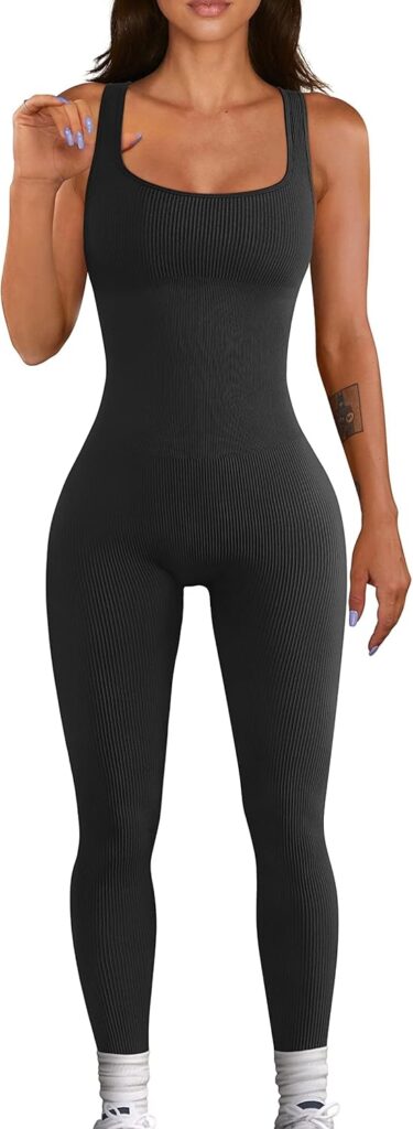 Seamless Ribbed Yoga Jumpsuit for Women – Bodycon Workout One Piece