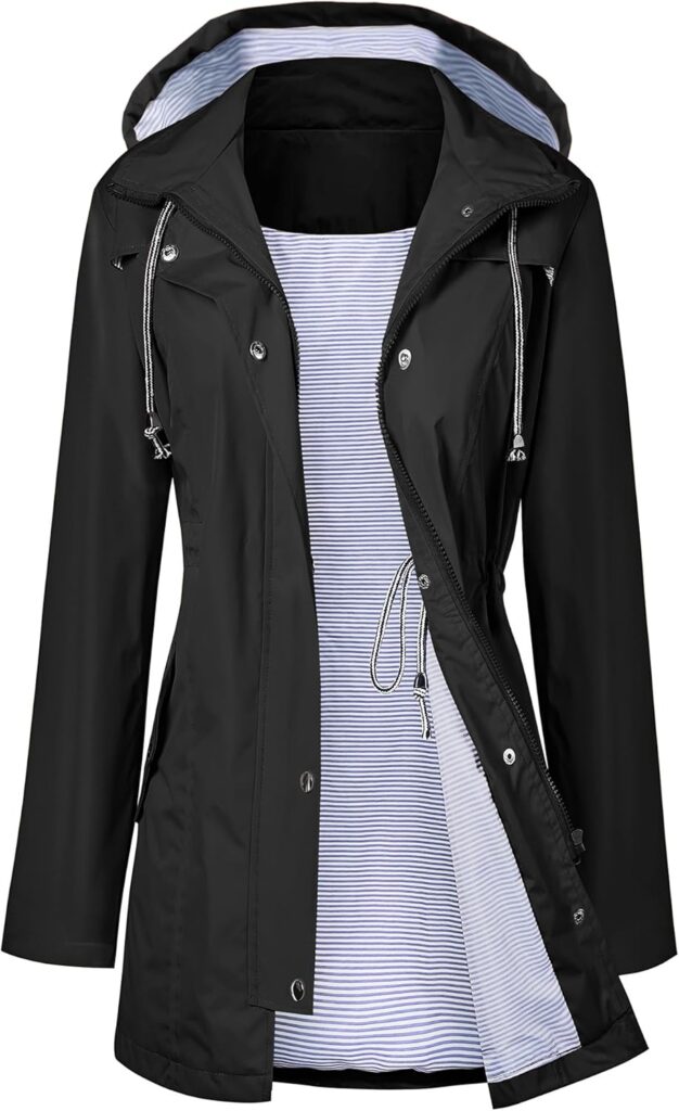 Long Hooded Raincoat for Women: Waterproof Trench Coat for All Weather