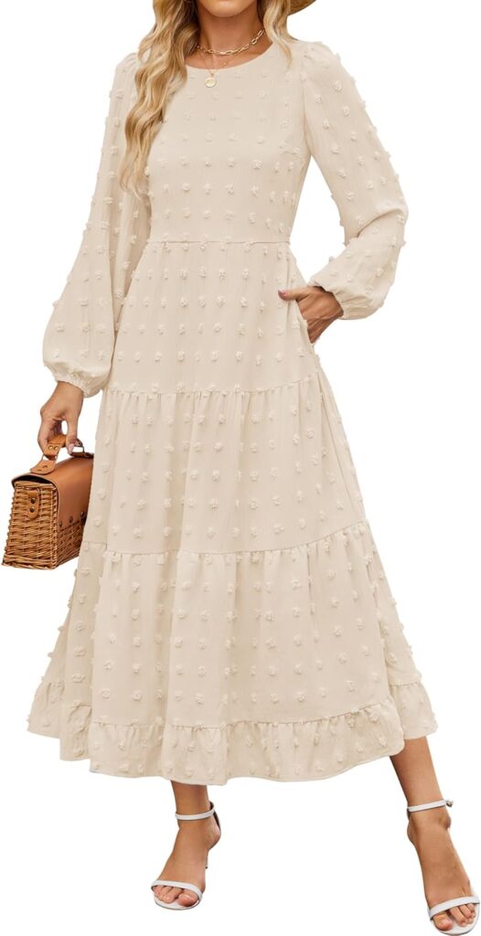 Women’s Long Sleeve Maxi Dress with Crew Neck for Fall