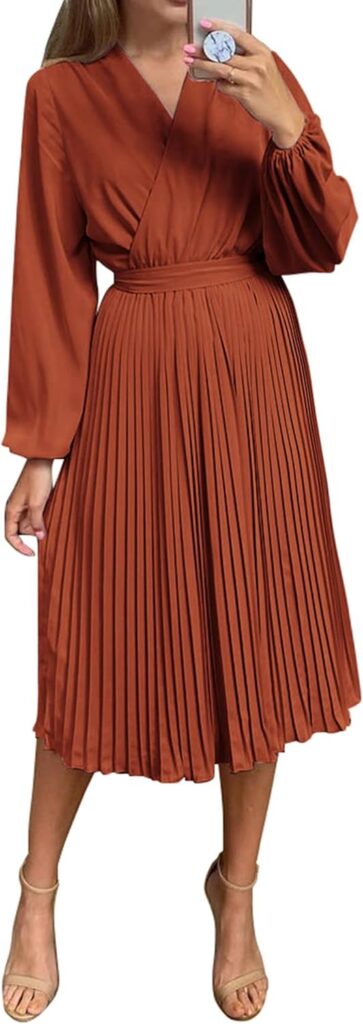 Women’s Puff Sleeve Wrap Midi Dress for Spring – Flattering & Modest