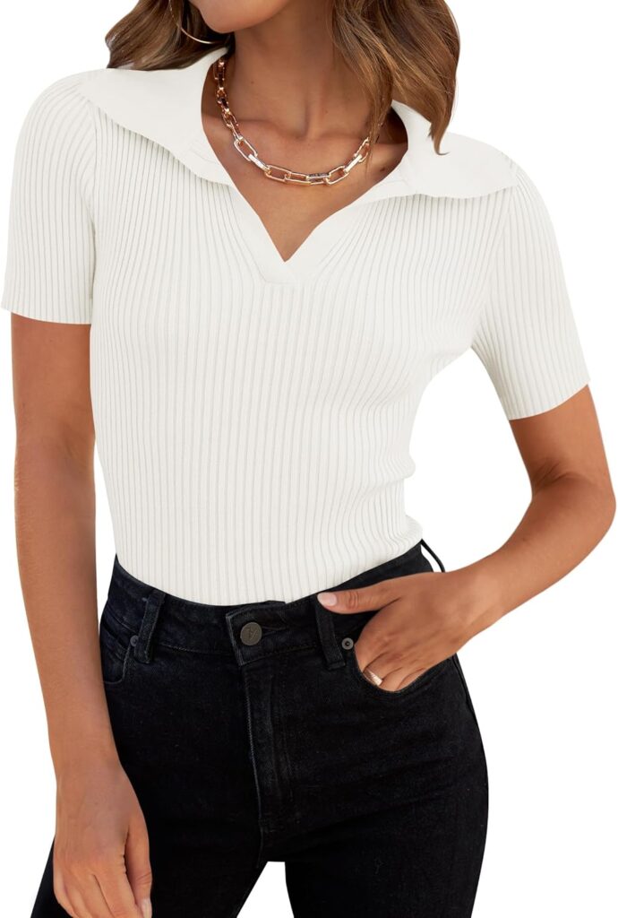 Ribbed V-Neck Tee for Women – Soft Summer Essential T-Shirt