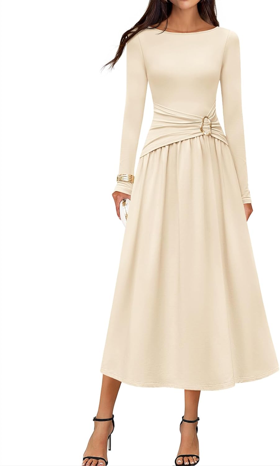 Elegant Long Sleeve Midi Dress for Fall – Modest Fit & Flare