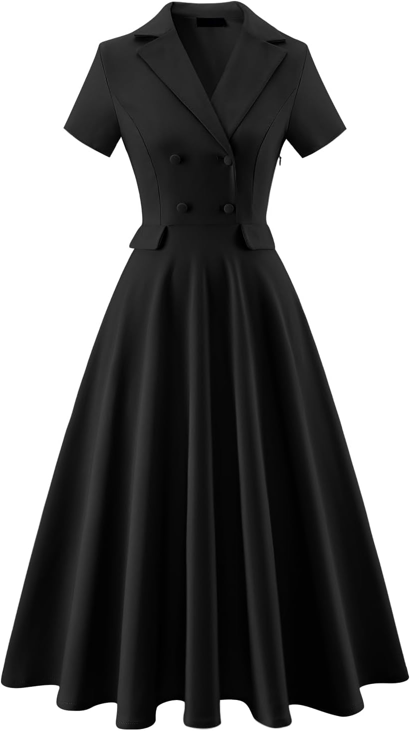 Vintage Cocktail Dress with Collar – Short Sleeve Tea Party Attire