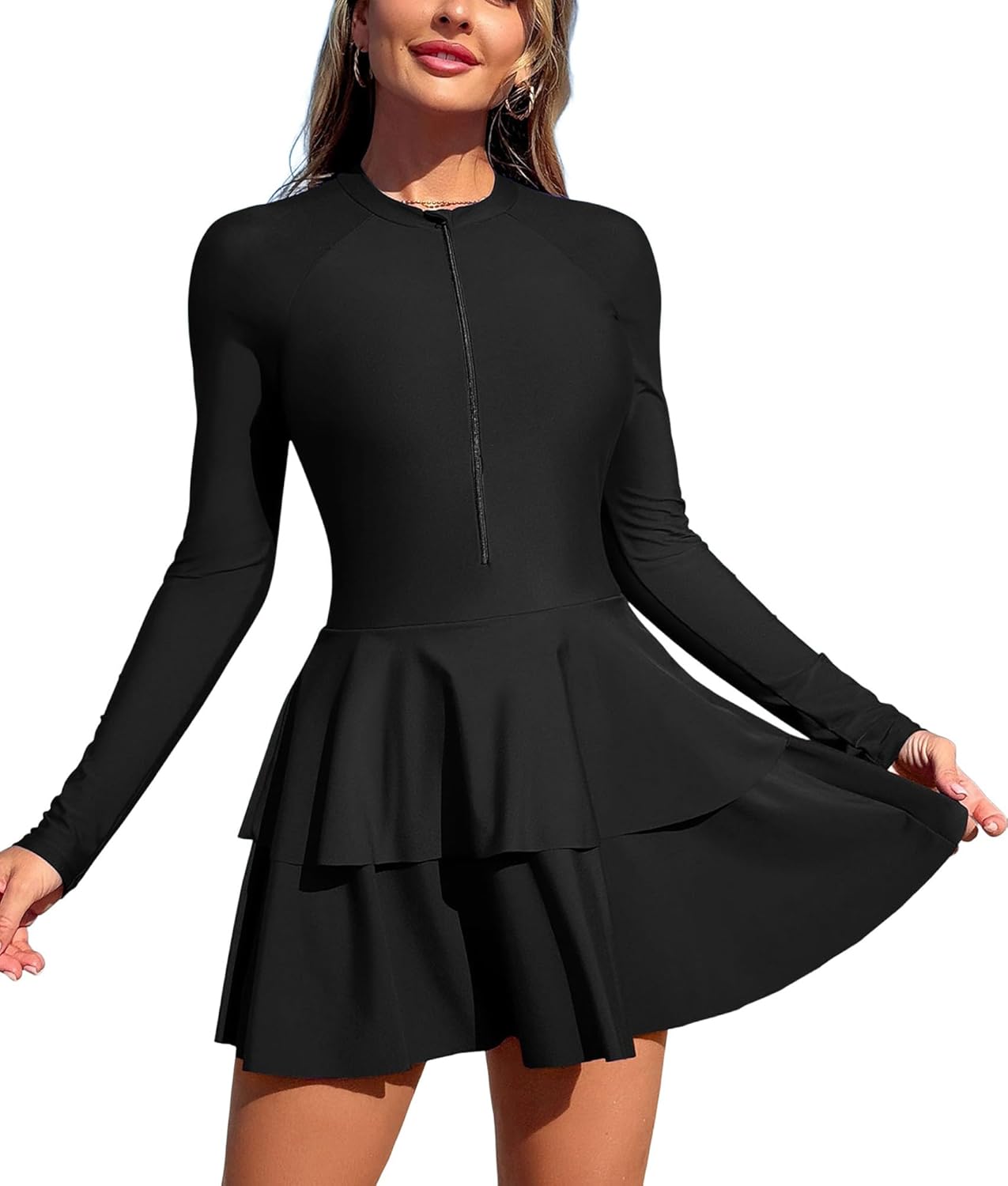 Modest Long Sleeve Rash Guard for Women – UPF 50+ One Piece Swimsuit