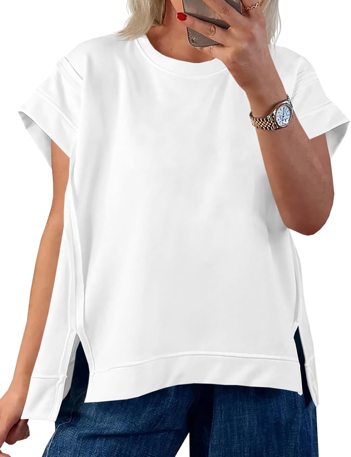 Women’s Oversized Short Cap Sleeve T-Shirt – Comfortable Casual Crew Neck Tee