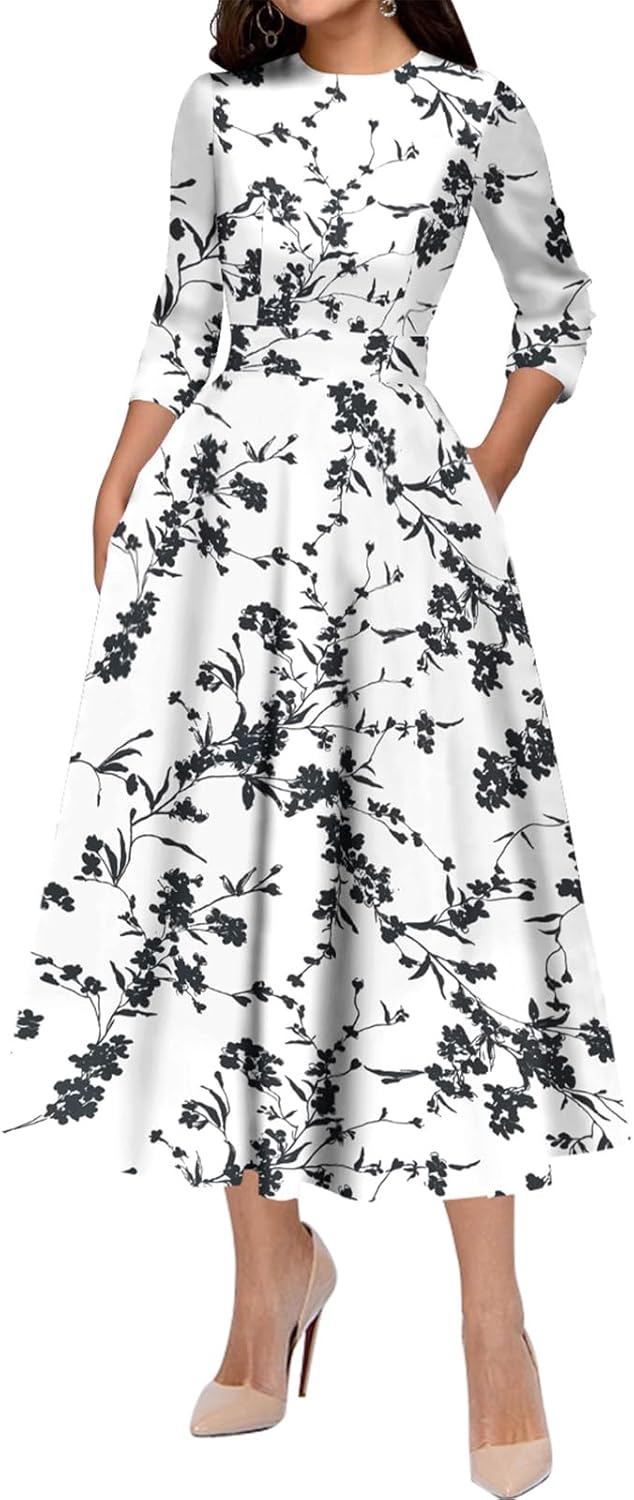 Women’s Sleeveless Vintage Party Dress – O-Neck Modest Fit