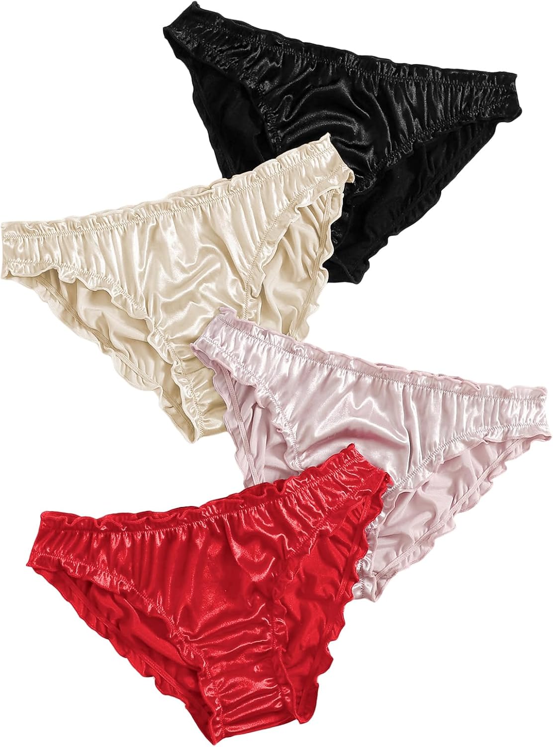 Women’s 4-Pack Satin Underwear Briefs with Frill Trim