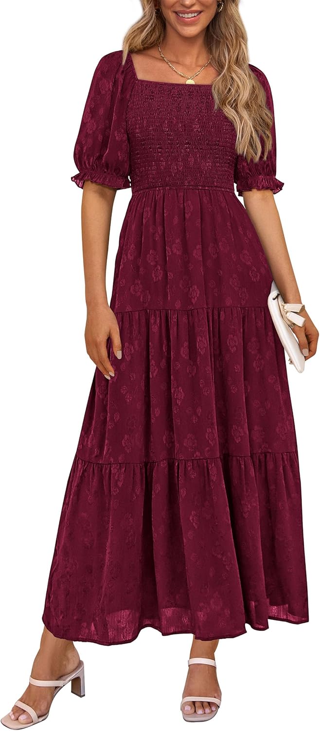 Elegant Square Neck Midi Dress for Summer – Casual & Comfortable
