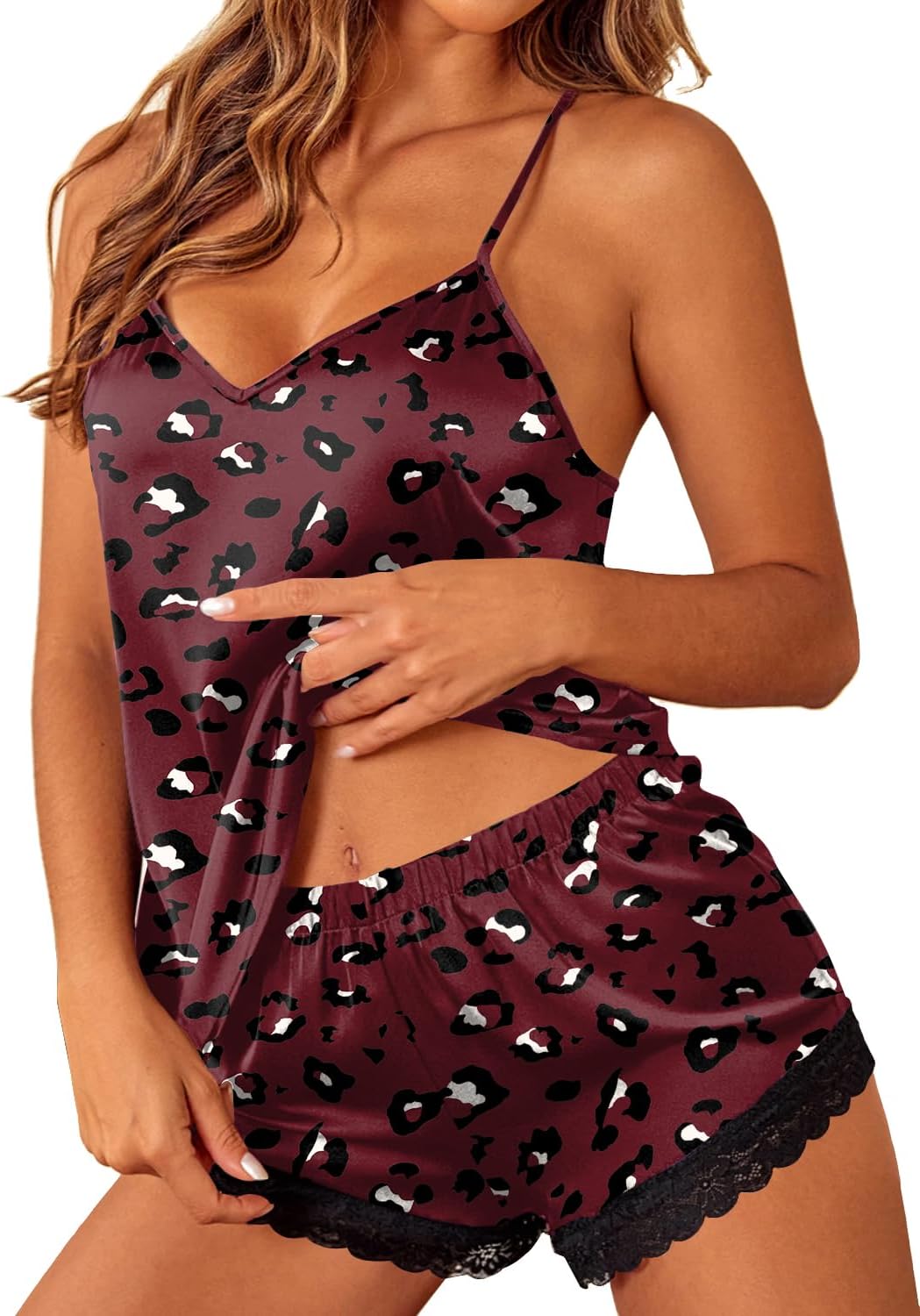 Women’s Satin Lace Cami Sleepwear Set – Silky Pajama for Comfort & Style
