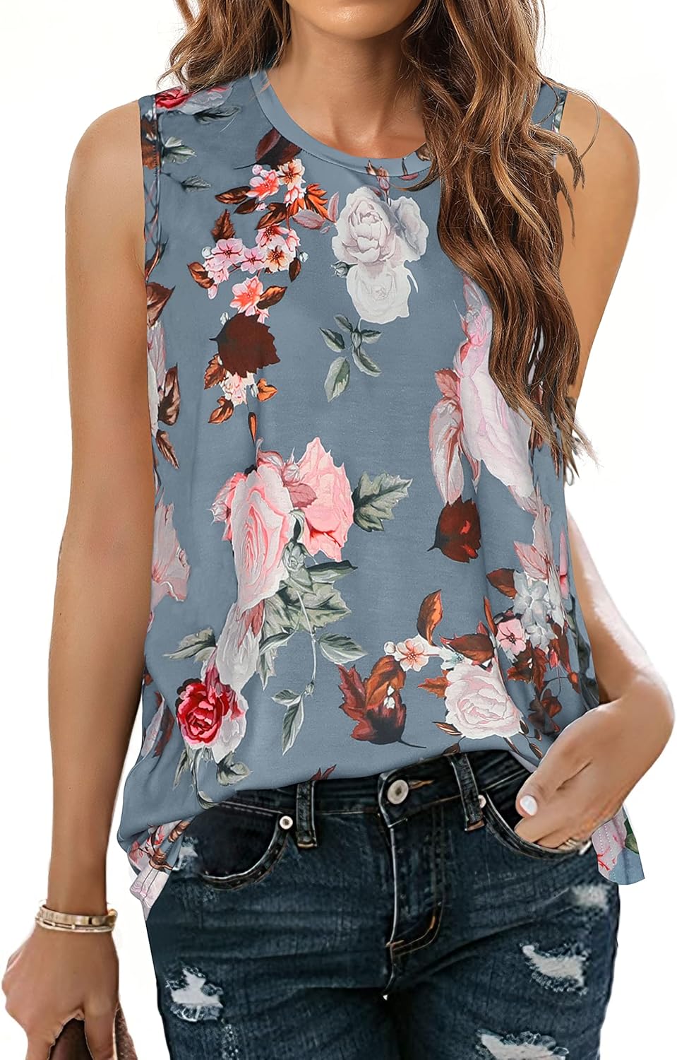 Casual Floral Sleeveless Tank Top for Women – Loose Fit Summer Essential