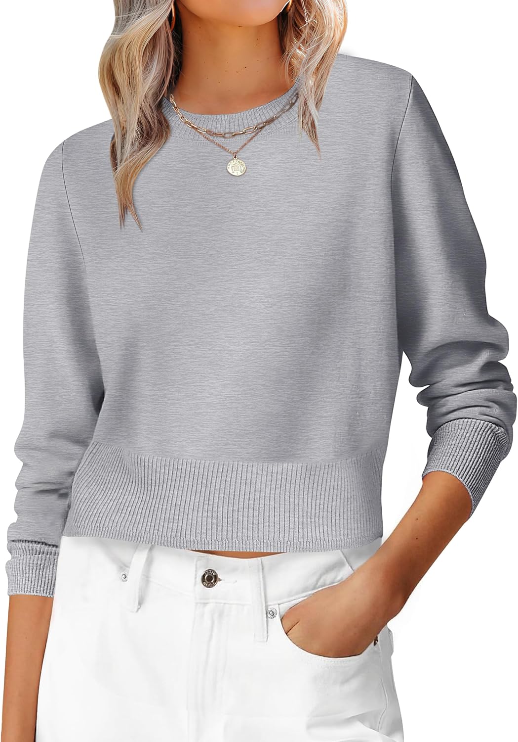 Women’s Cropped Long Sleeve Sweater for Modest Casual Wear