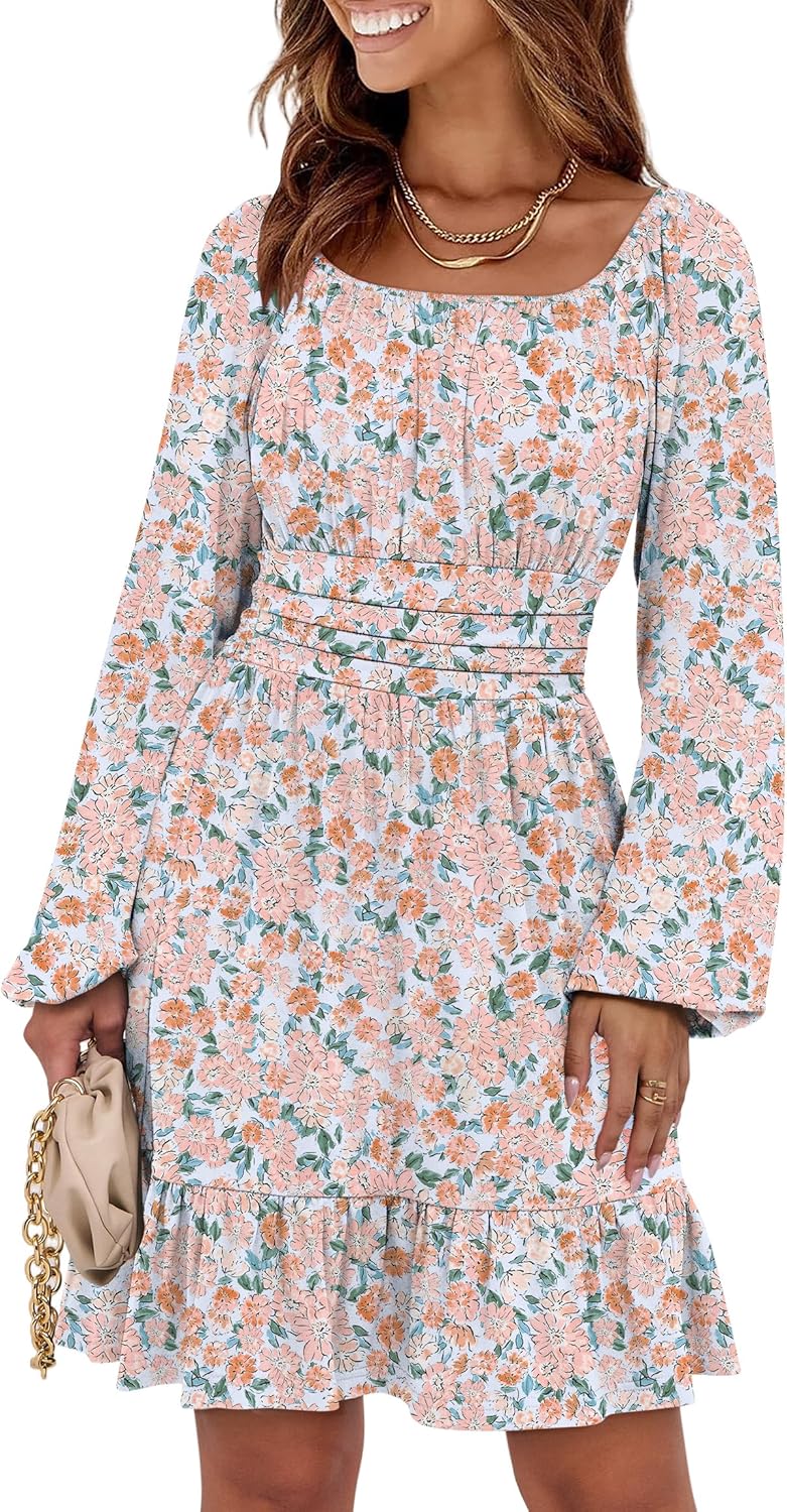 Square Neck Long Lantern Sleeve Dress for Modest Fashion
