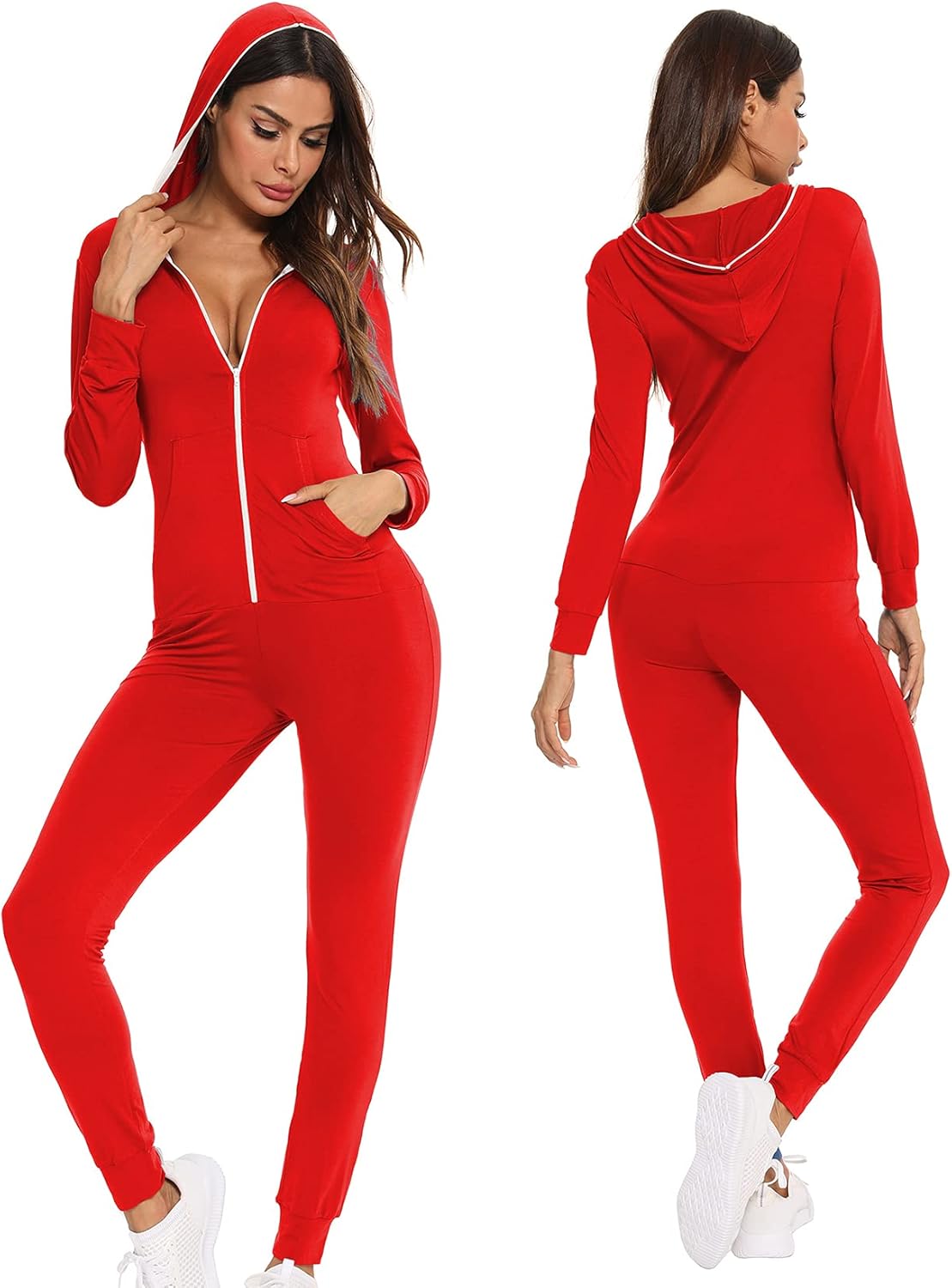 Women’s Zip-Up Hoodie Jumpsuit Pajama – Cozy One-Piece Loungewear