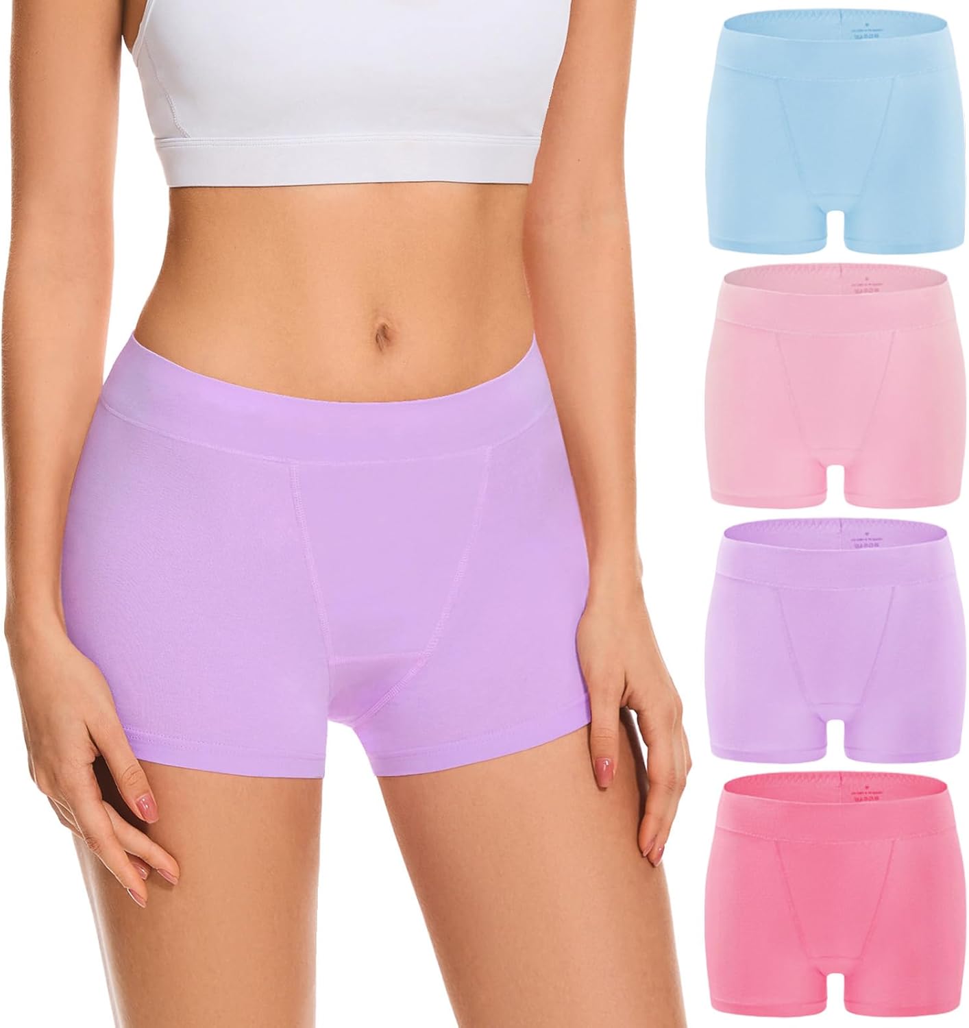 Women’s Cotton Mid Waist Boy Shorts Underwear – Soft Breathable Panties