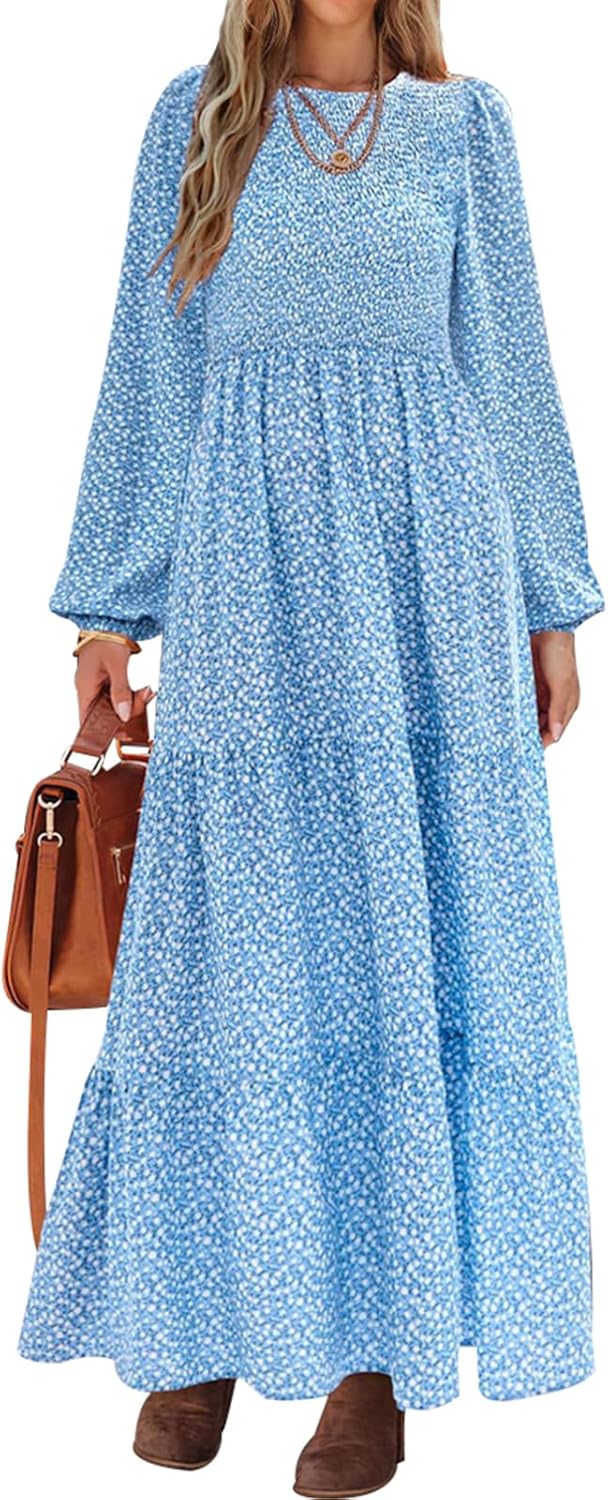 Flowy Long Sleeve Midi Dress for Modest Spring Fashion