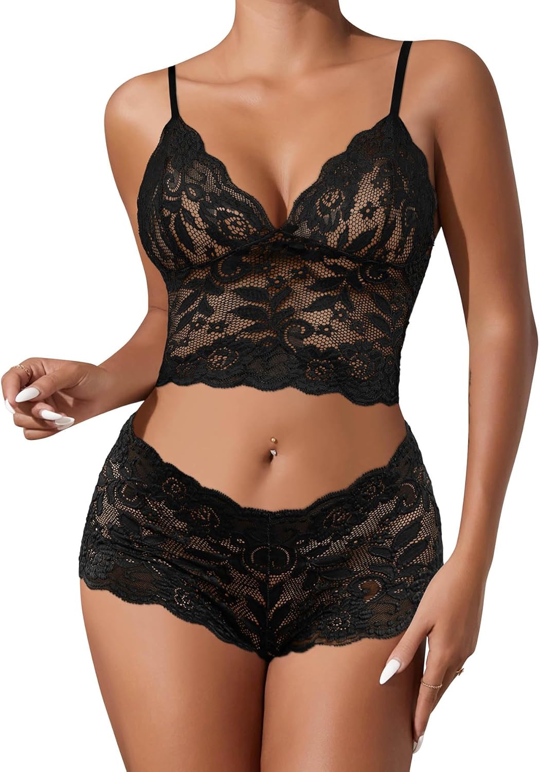 Floral Lace High Waist Sheer Pajamas for Romantic Nights