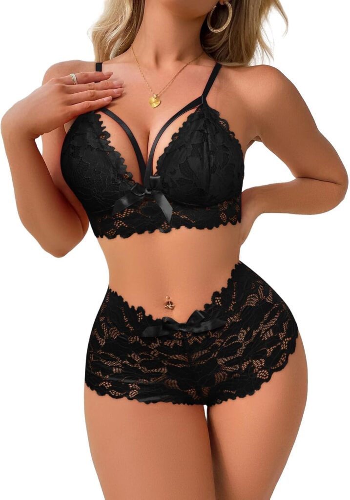 Floral Lace Strappy Babydoll with High Waist Cutout for Seductive Nights