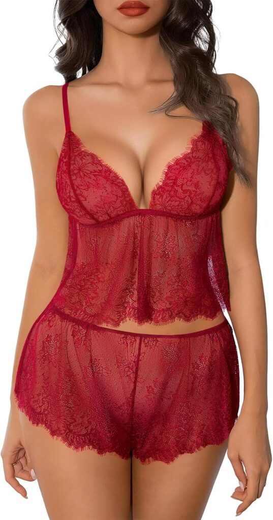Floral Lace Lingerie Set – Sheer Pajamas for Women