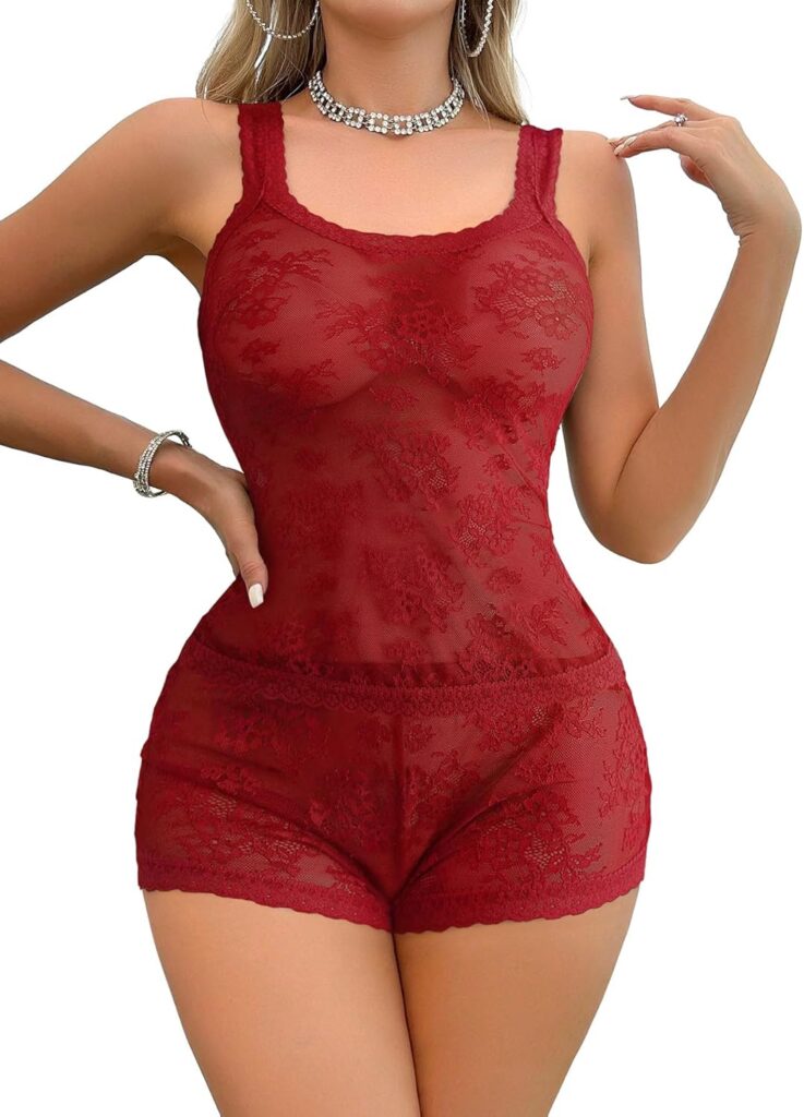 Floral Lace Camisole & Boyshort Set – Sheer Mesh Lingerie