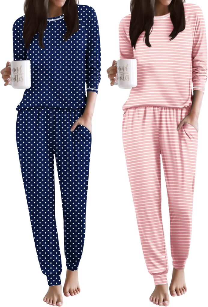 Cozy Long Sleeve Pajama Set for Women – 2 Pack Soft Sleepwear