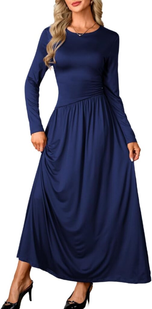 Flowy A-Line Maxi Dress with Ruched Drop Waist for Elegant Occasions