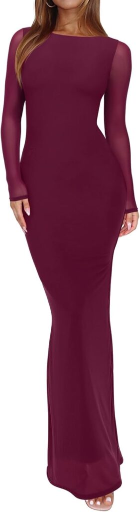 Sheer Mesh Long Sleeve Dress for Women – Elegant Wedding Guest Attire