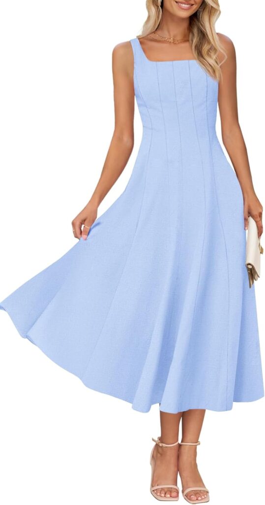 Square Neck Sleeveless Midi Dress for Women – Summer Modest Casual Wear