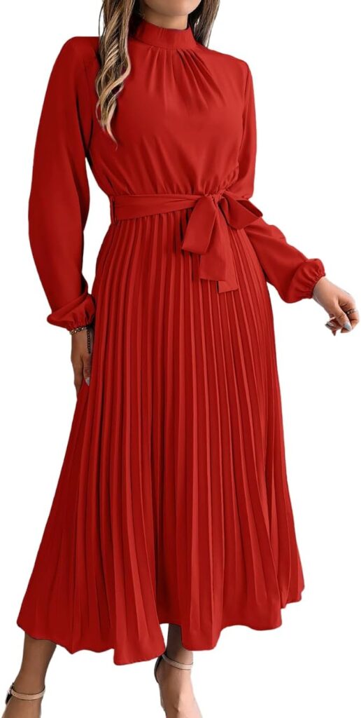 Elegant Mock Neck Pleated Maxi Dress for Fall – A-Line Modest Wear
