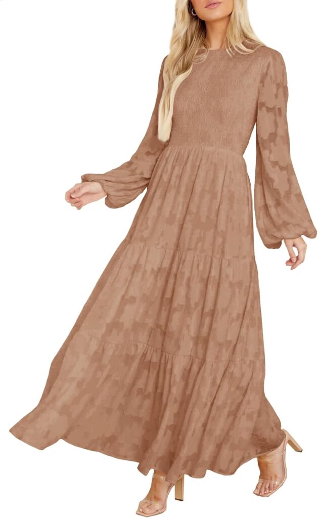 Elegant Floral Long Sleeve Smocked Dress for Women – Modest & Comfortable