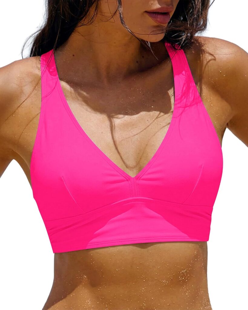 Women’s V-Neck Ruched Bikini Top with Criss Cross Padding
