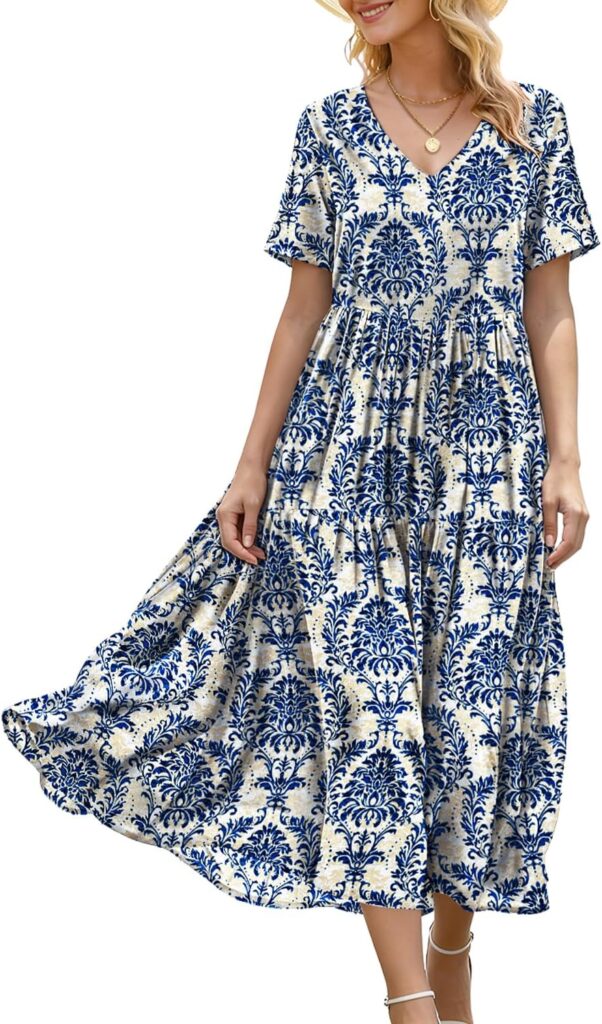 YESNO Women’s Summer Maxi Dresses Casual Floral Short Sleeve…