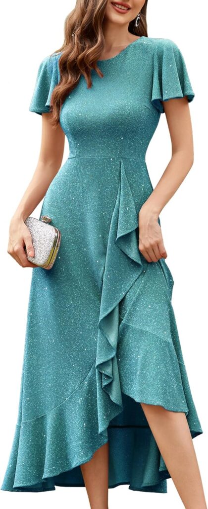 Sequin Formal Party Dress with Flutter Sleeves for Women