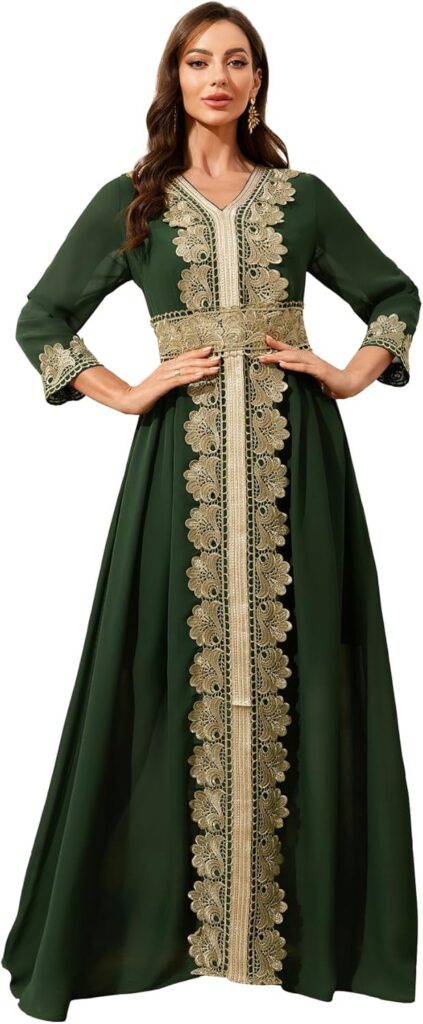 Elegant Lace Moroccan Kaftan Dress for Women – Modest Abaya