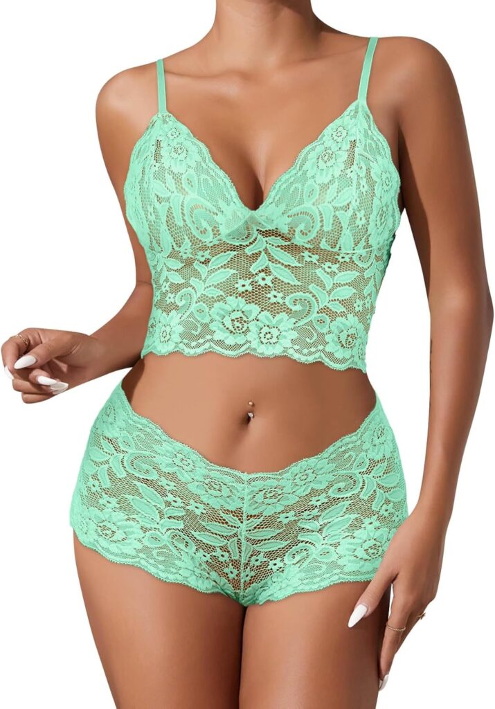 Foxiny Sexy High Waist Floral Lace Mesh Sheer Pajamas Linger…