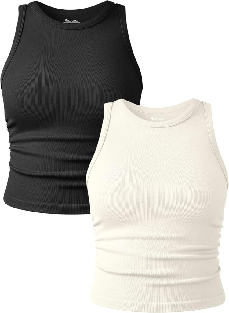 OQQ Women’s 2 Piece Tank Tops Crew Neck Sleeveless Basic Str…