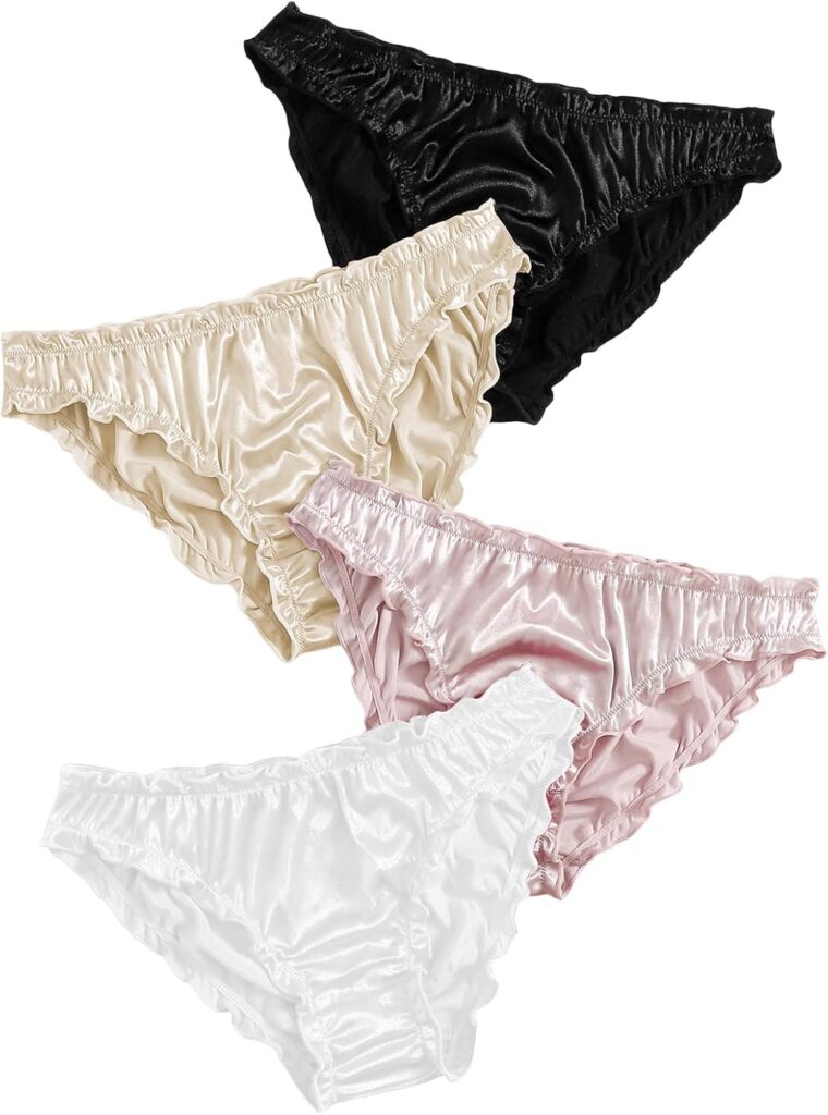 Women’s 4-Pack Satin Briefs with Frill Trim – Silky & Comfortable