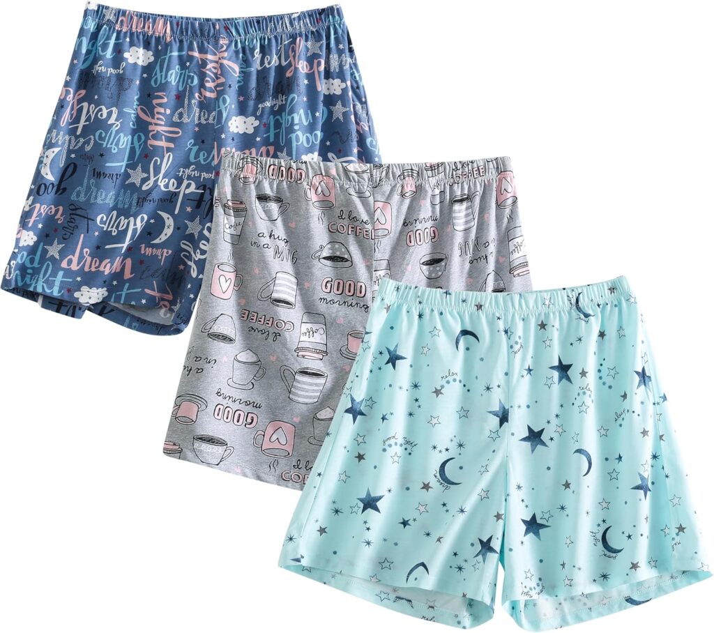PNAEONG 3 Pack: Womens Pajamas Shorts Set Soft Elastic Waist…