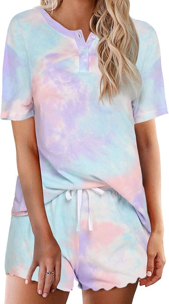 Ekouaer Pajamas Set for Women Short Sleeve Lounge Set 2 Piec…