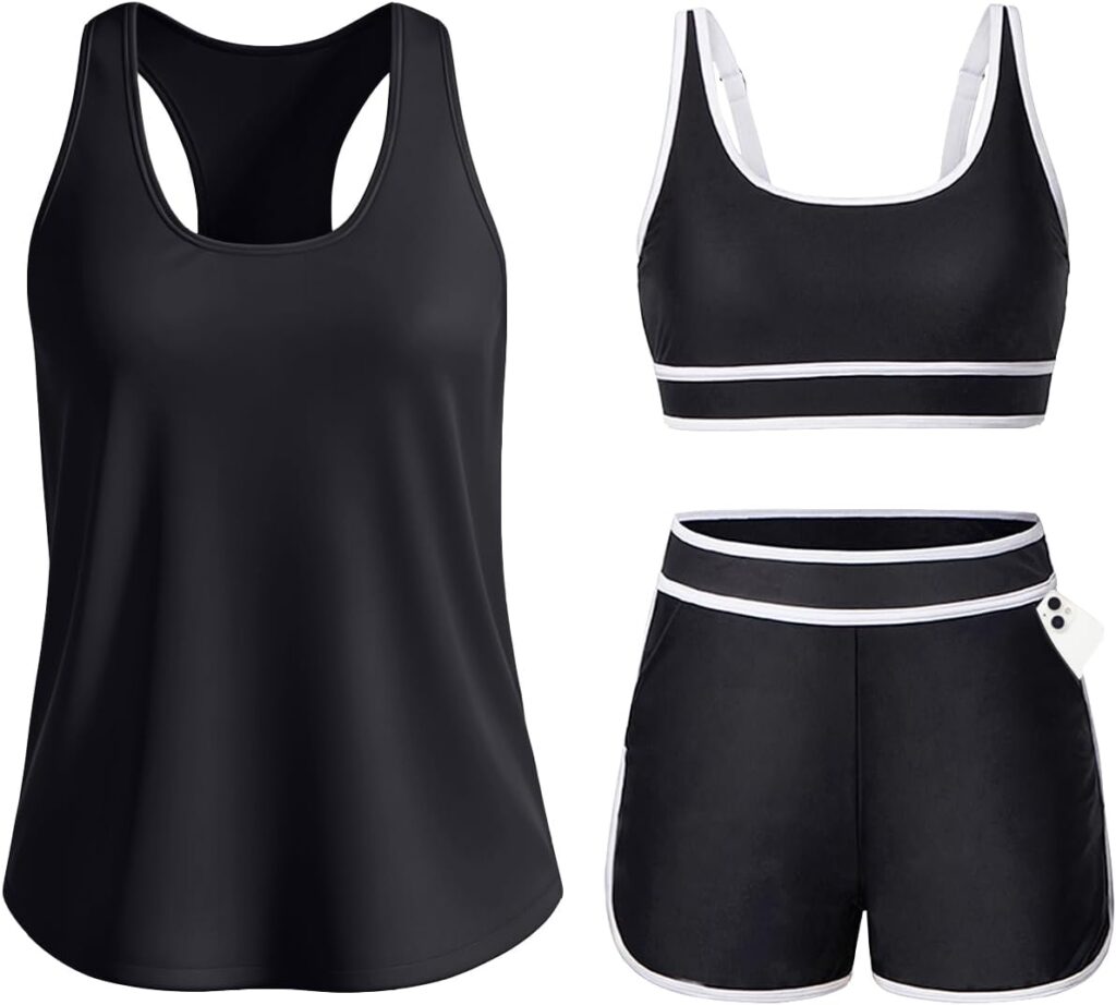 Daci Women 3 Piece Tankini Swimsuits – Tummy Control Bathing…