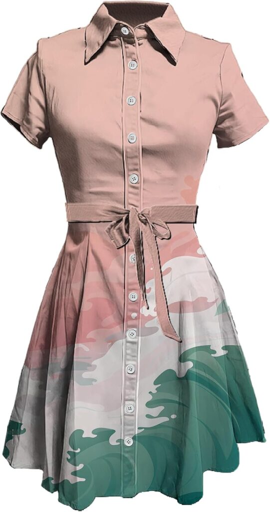 MARSVOVO Japanese Art Shirt Dresses for Women Short Sleeve R…