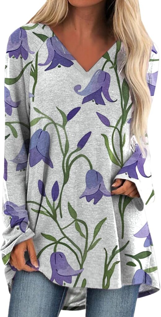 Soft V-Neck Long Sleeve Tunic Dress for Women – Boho Plus Size
