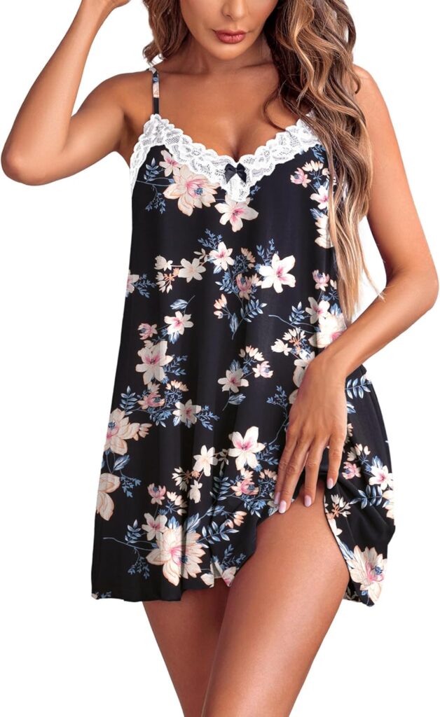 Ekouaer Women Lace Nightgown Sexy Spaghetti Strap Cami Sleev…