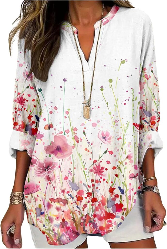 HOTYD Women’s Boho Floral Print Plus Size Ladies Long Sleeve…