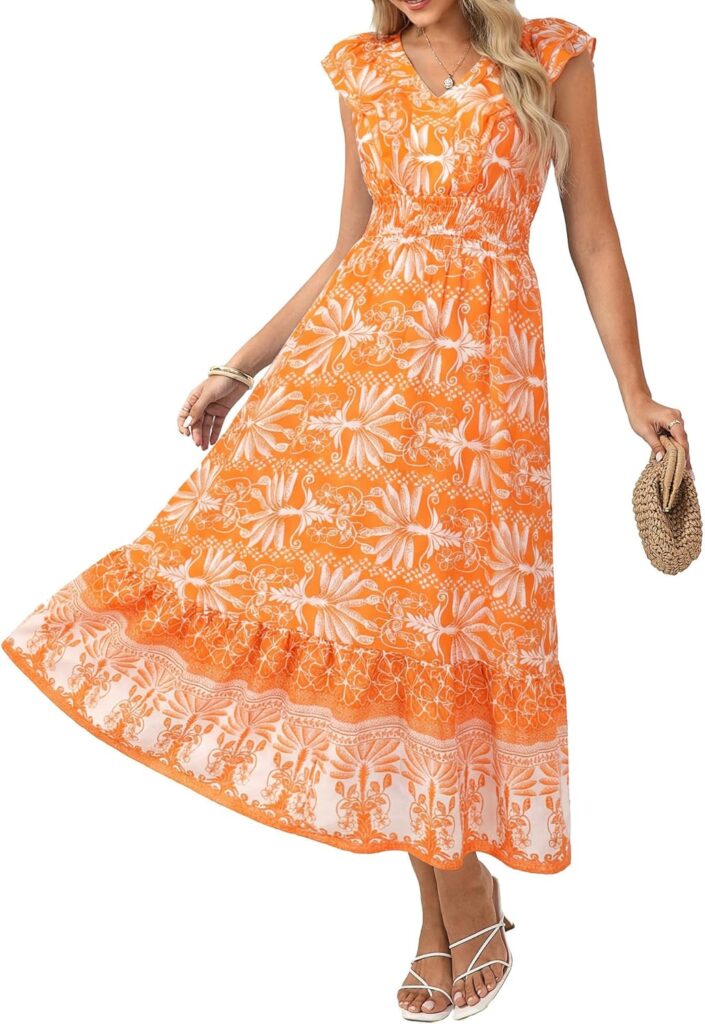 GRACE KARIN Women’s 2026 Summer Floral Midi Dress,V Neck Ruf…