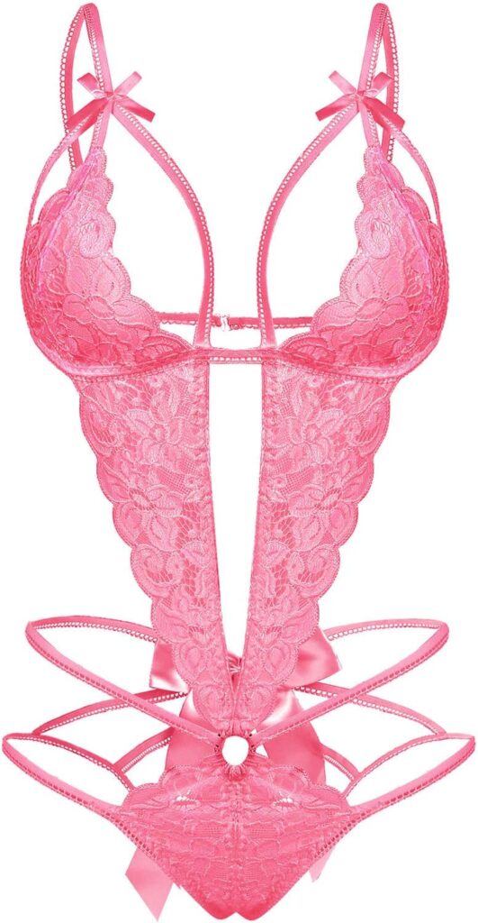 Women’s Deep V Lace Teddy Lingerie with Cutout Details