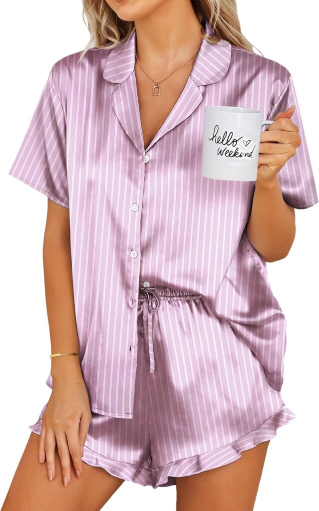 Women’s Silk Satin Pajama Set – Button Down 2 Piece Sleepwear